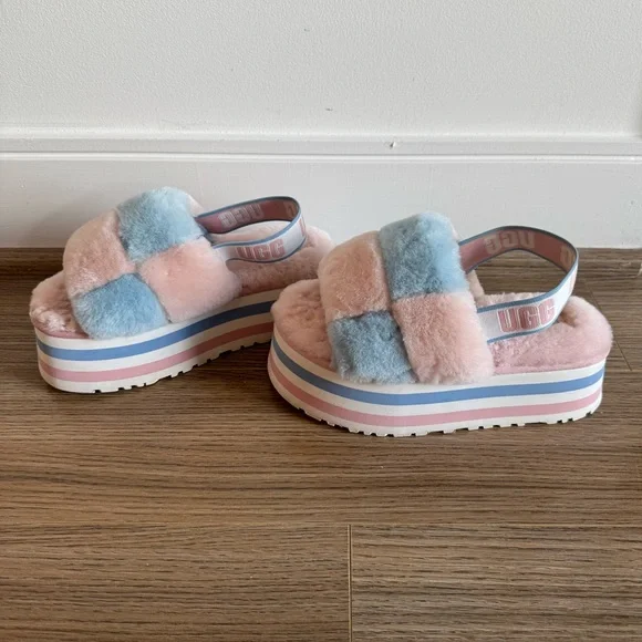 Ugg Disco Checkered platform slides Pink/Blue/White - Picture 4 of 16